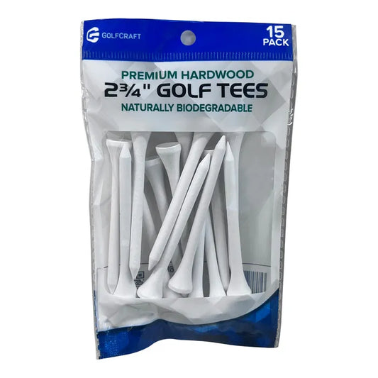 Golf Craft 2 3/4" Wooden White Golf Tees - 15 Pack