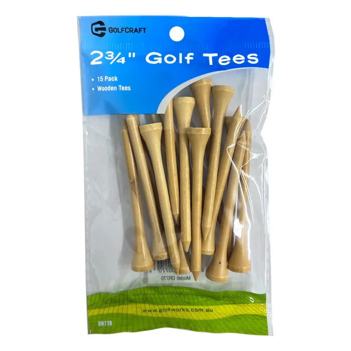 Golf Craft 2 3/4" Wooden Natural Golf Tees - 15 Pack