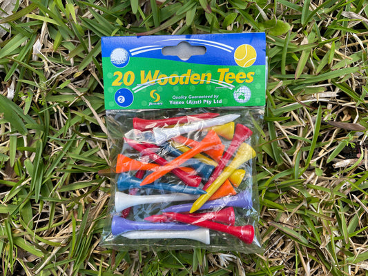 54mm Wooden Golf Tees Mixed Colours - 20 Pk